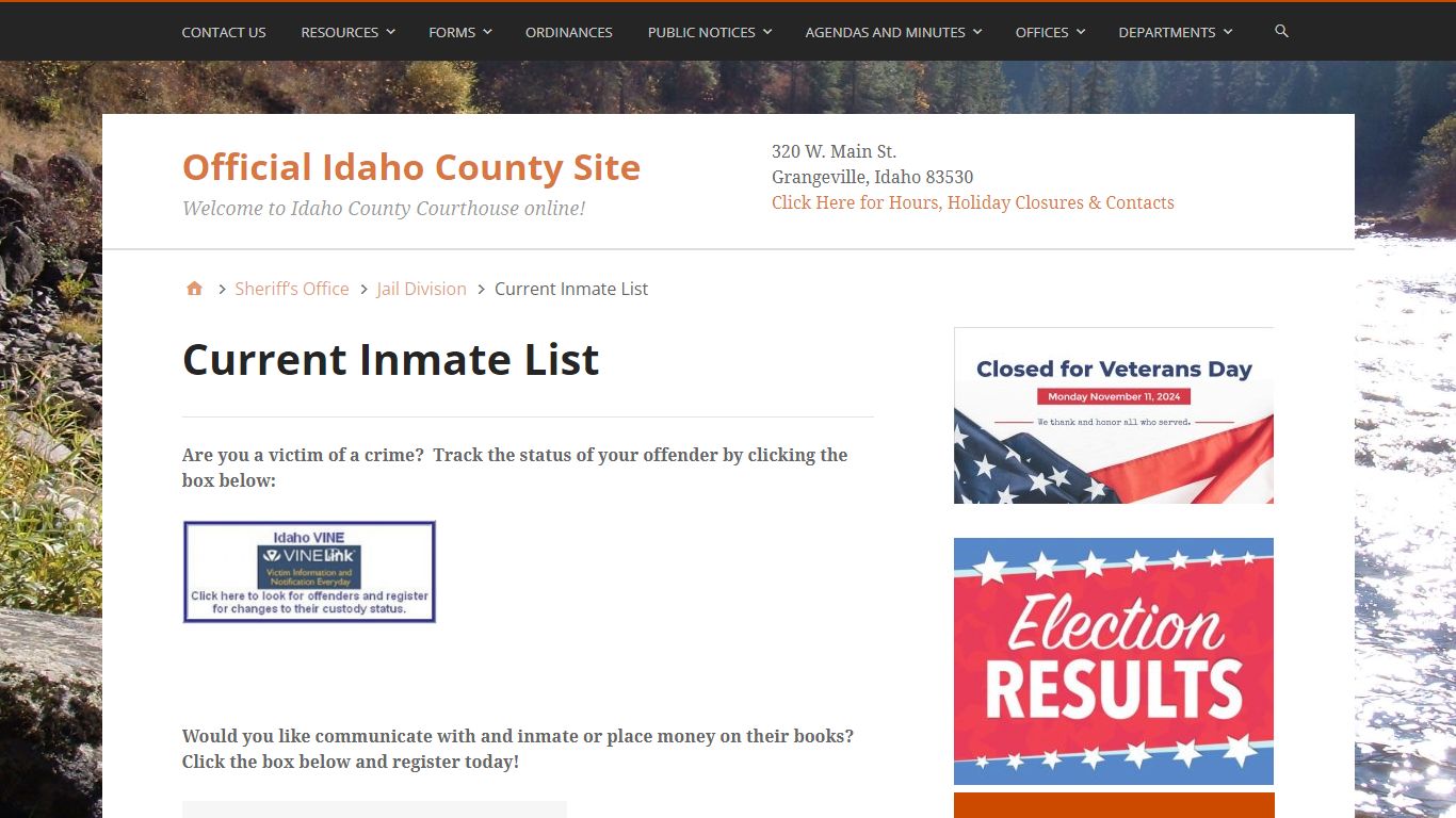 Current Inmate List – Official Idaho County Site