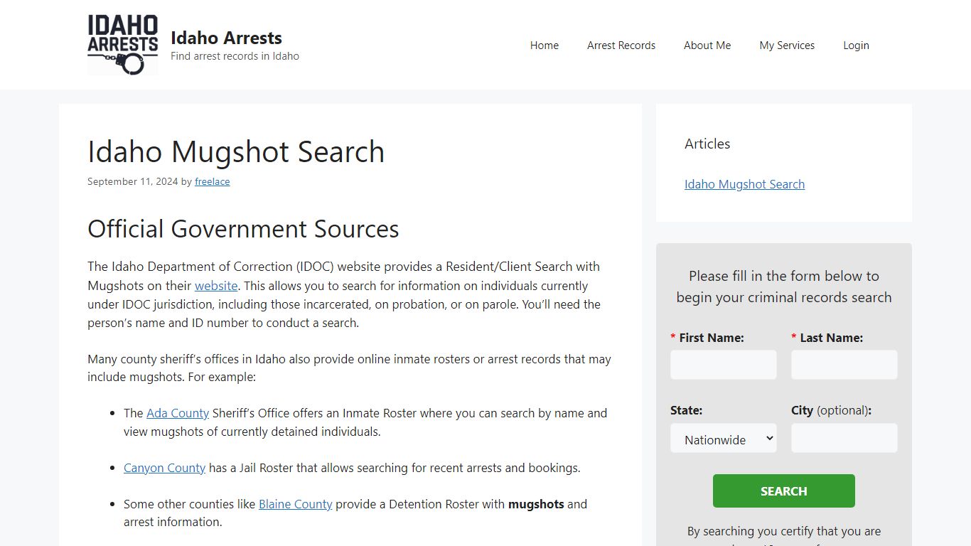 Idaho Mugshot Search - Idaho Arrests